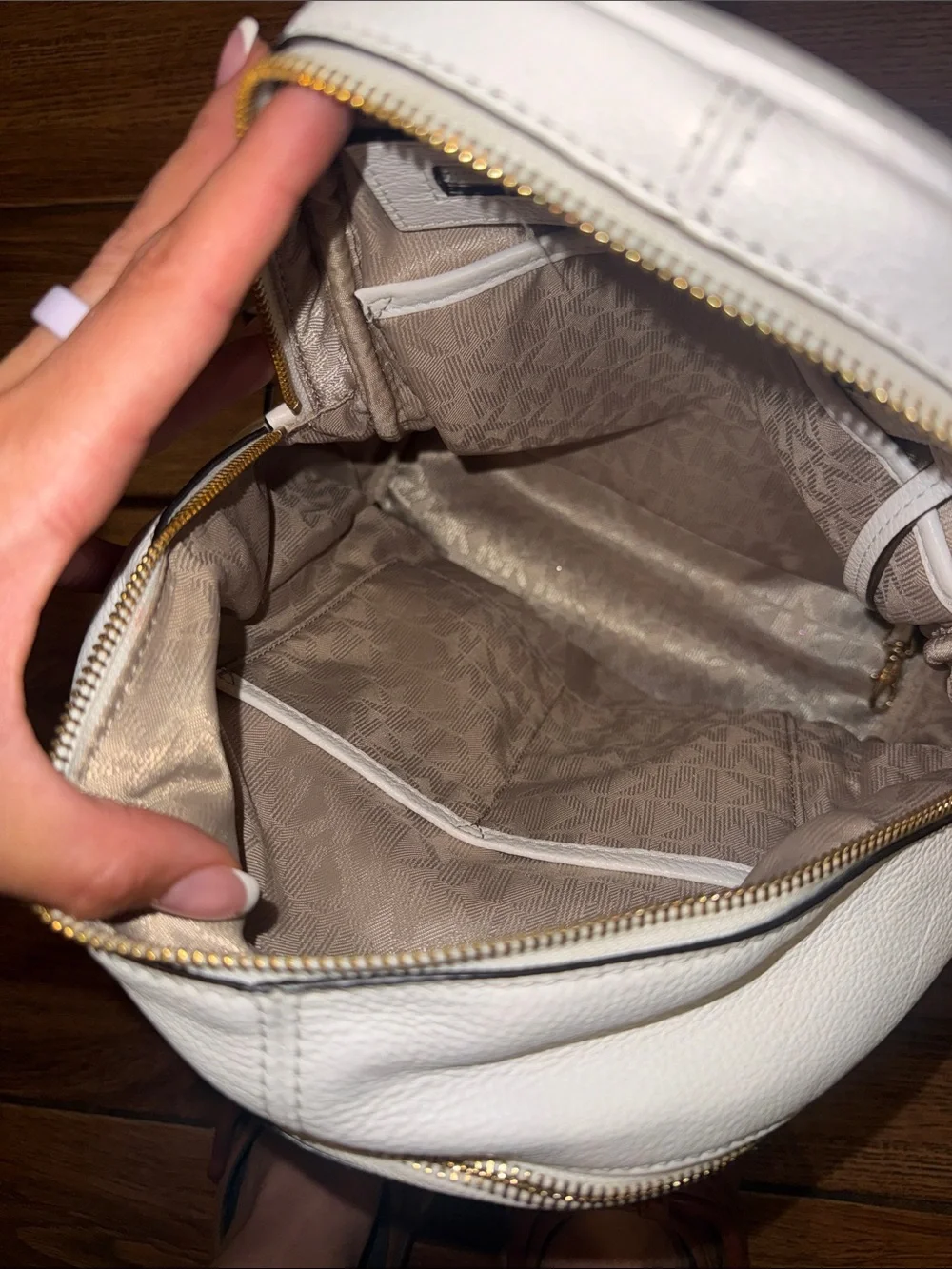 Michael Kors Cream Leather Backpack with Gold Stud Accents